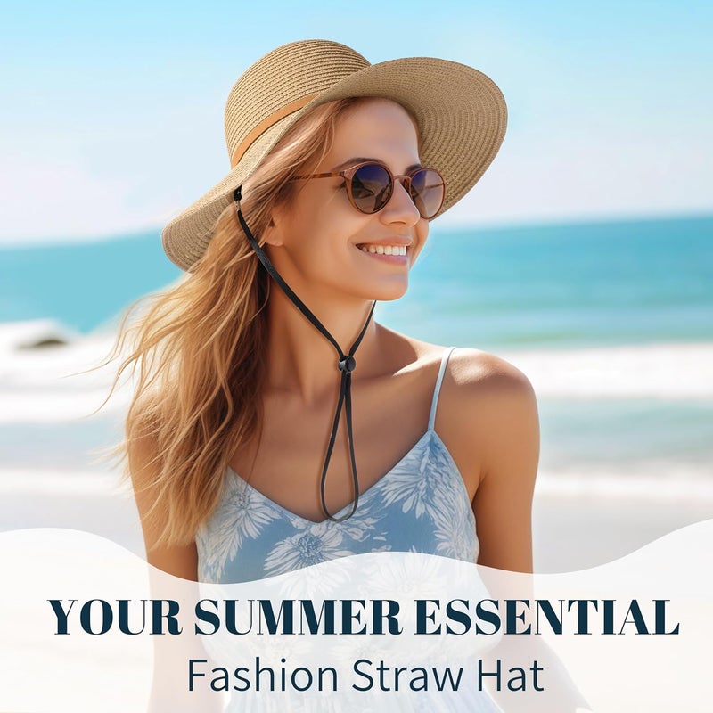 Pleneal Beach Sun Straw Hats for Women, UPF 50+ UV Sun Protection Wide Brim Summer Straw Hat Foldable Packable Roll up Cap - Image 2